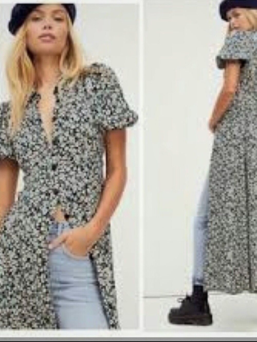 FREE PEOPLE Debbie-Jean Floral Viscose Shirtdress Short Slvs Button Front NWT SM - Picture 3 of 14